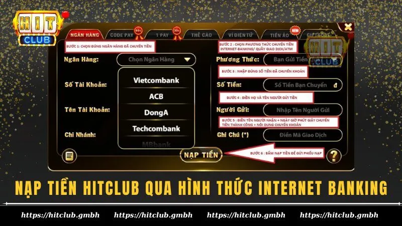 Form nạp tiền HITCLUB qua tài khoản ngân hàng trực tuyến Form nạp tiền HITCLUB qua tài khoản ngân hàng trực tuyến